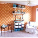 Orange and aqua craft room