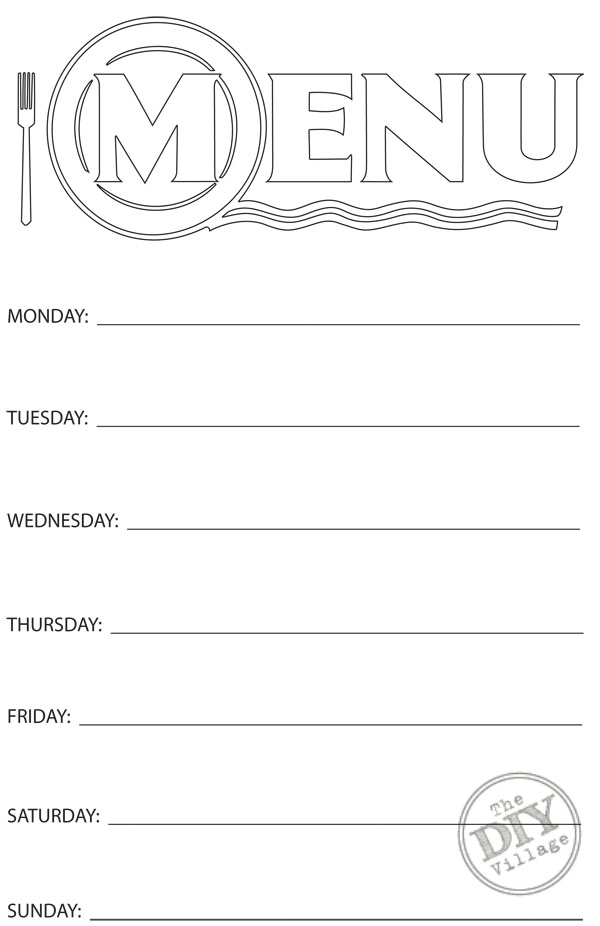 Free Printable Weekly Menu Planner  The DIY Village