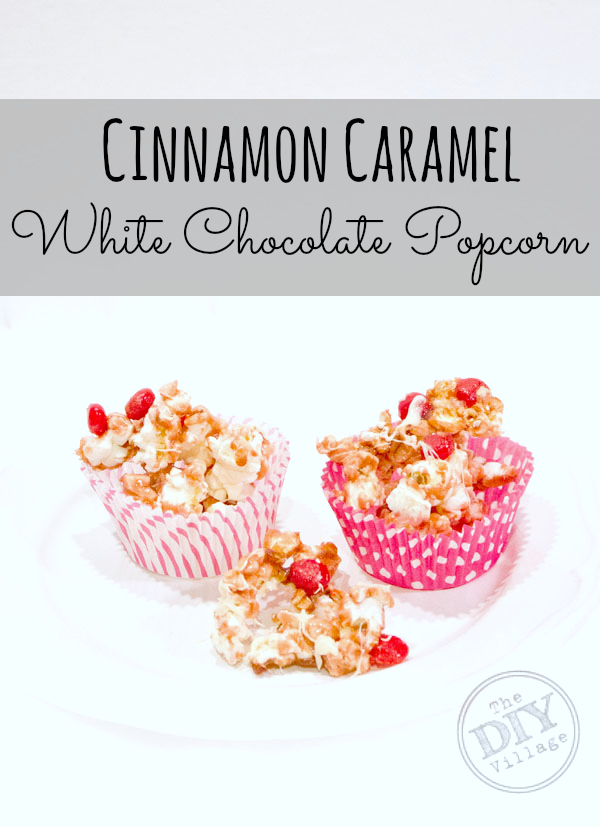 Cinnamon caramel popcorn with white chocolate drizzle ... yum!!!