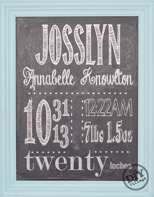 DIY birth stat chalkboard wall art