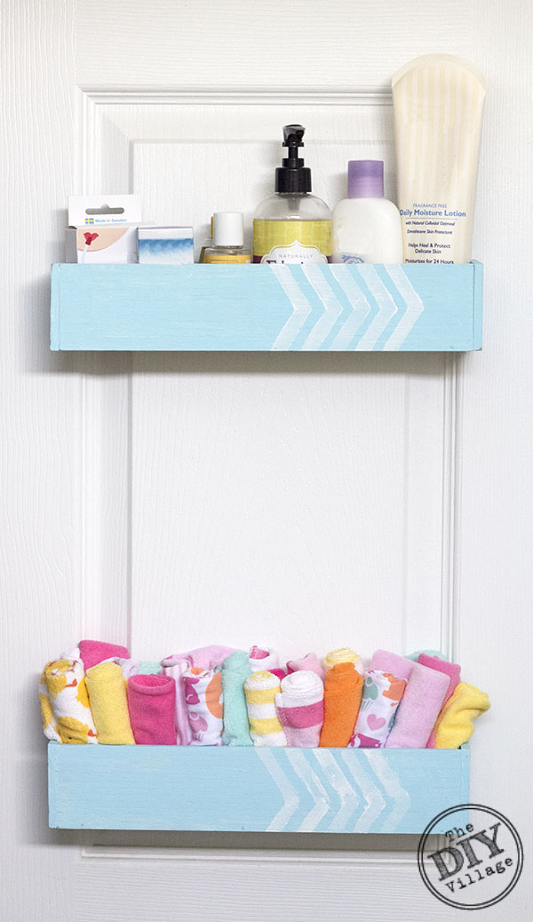 Awesome DIY bathroom organizer for functional storage for inside the closet door.  Perfect for inside vanity doors as well!