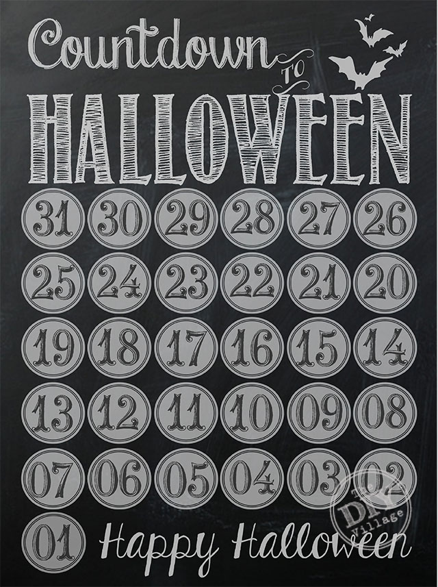 Adorable chalkboard printable to help the kiddos countdown to Halloween