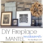 DIY stack stone fireplace makeover with Dover Gray Mantel. Great mix of rustic modern decor. Love the antique cameras and photographs