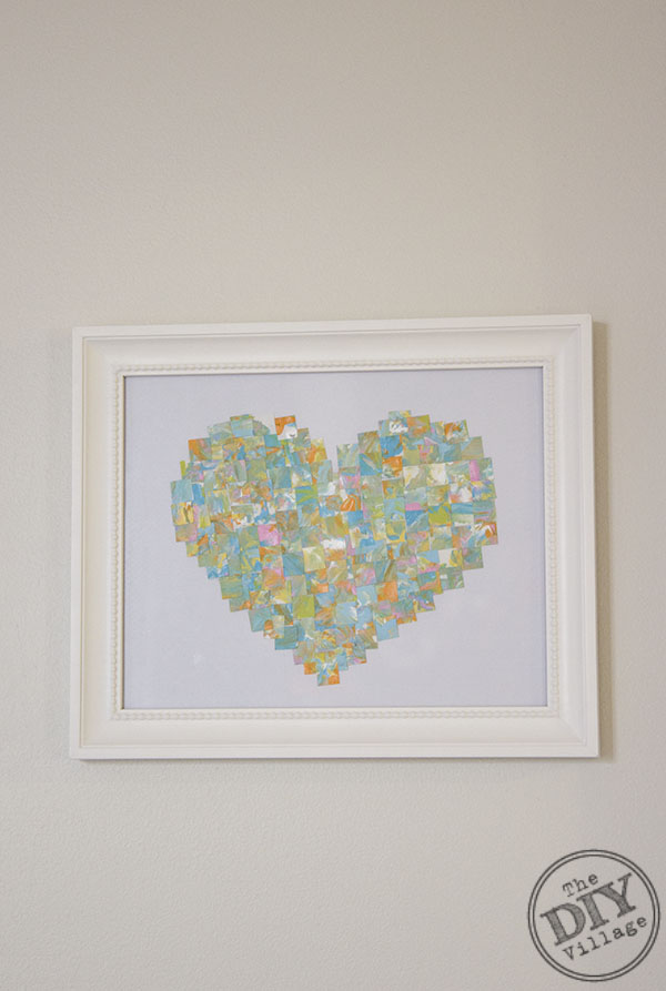 Easy custom heart collage artwork, a perfect way to get the kiddos involved in creating art for the home.