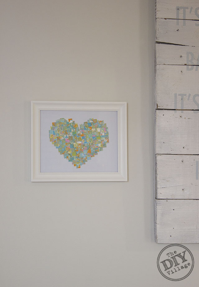 Easy custom heart collage artwork, a perfect way to get the kiddos involved in creating art for the home.