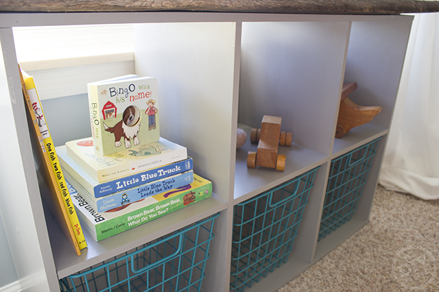 Laminate storage cube makeover with Reclaimed barnwood perfect for a rustic nursery or kids room!