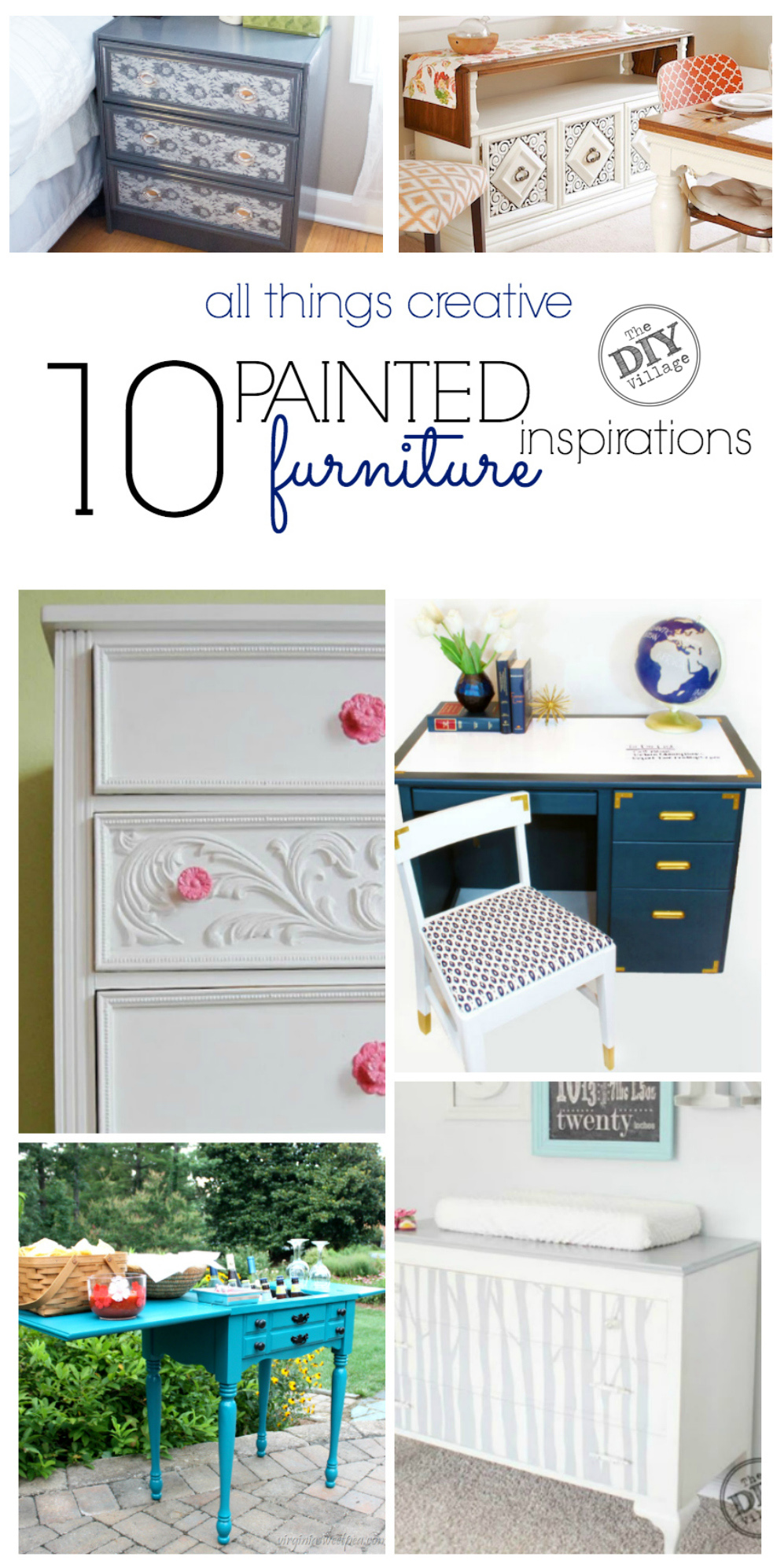 10 awesome painted furniture inspirations, including painting upholstery.