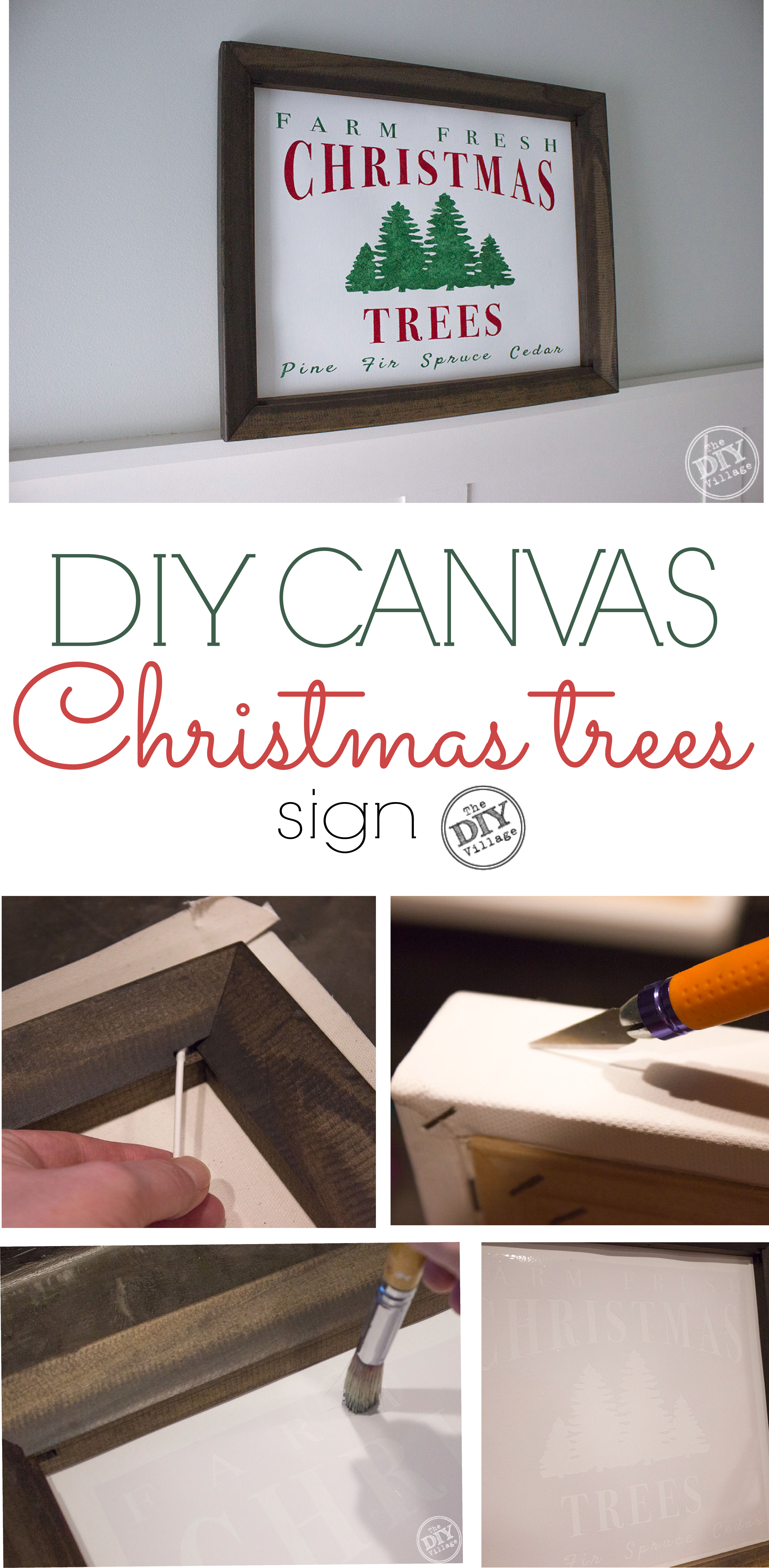 Creating your own framed canvas art has never been easier. Step by step process of how to create a custom DIY Farm Fresh Christmas Tree Sign