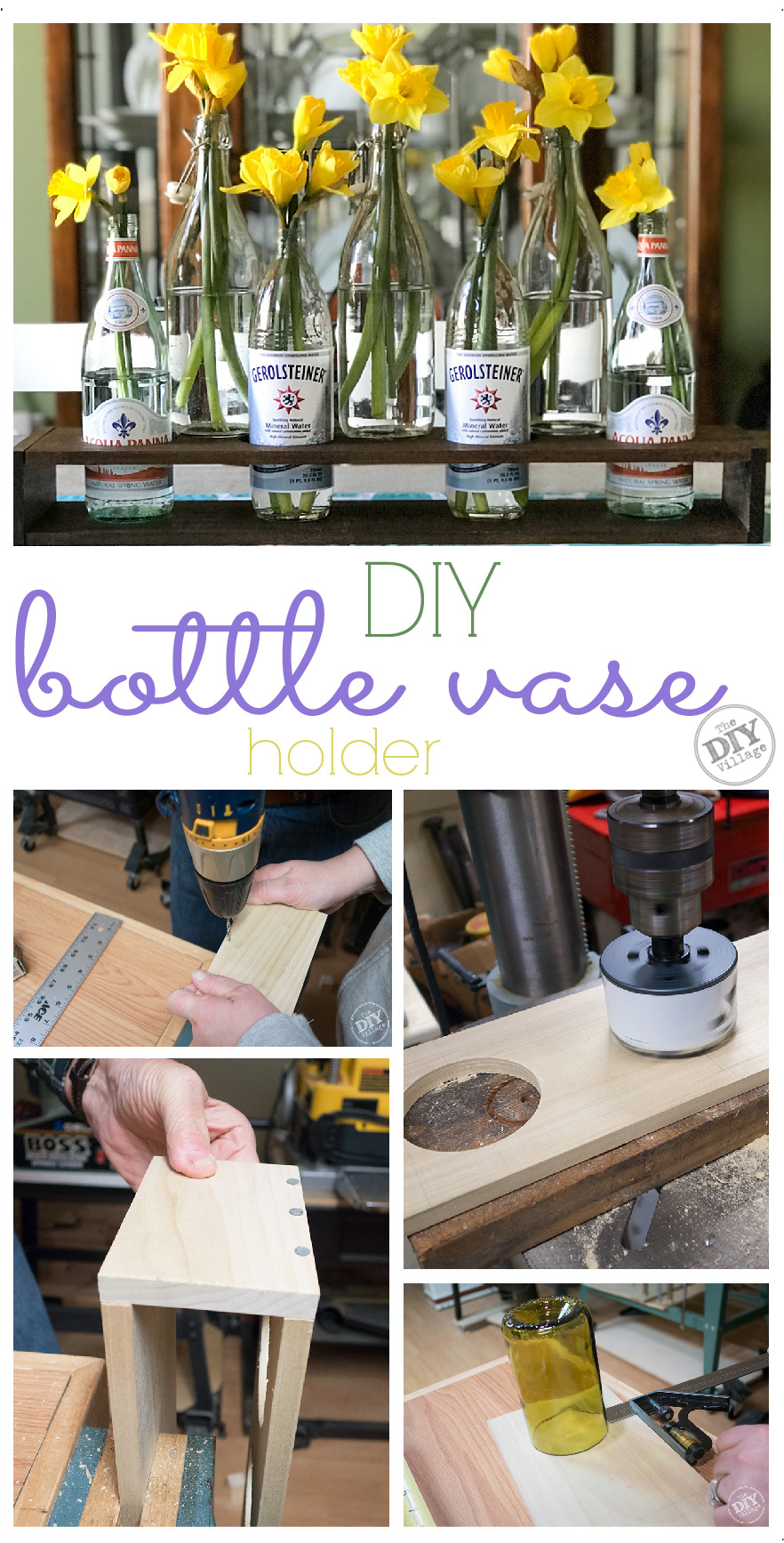 Easy DIY Bottle Vase Holder with nailhead trim