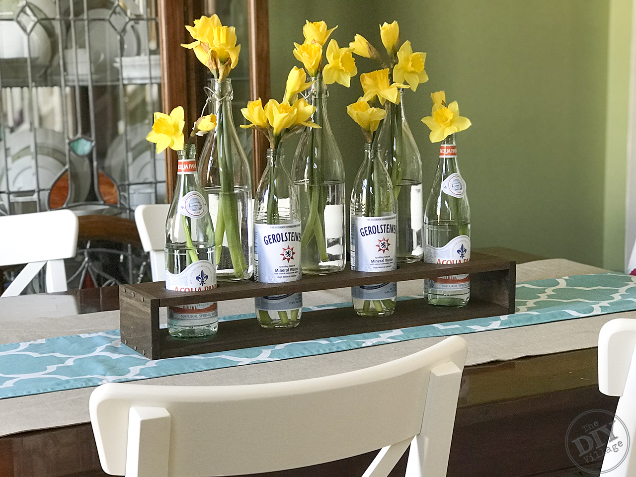 Easy DIY Bottle Vase Holder with nailhead trim