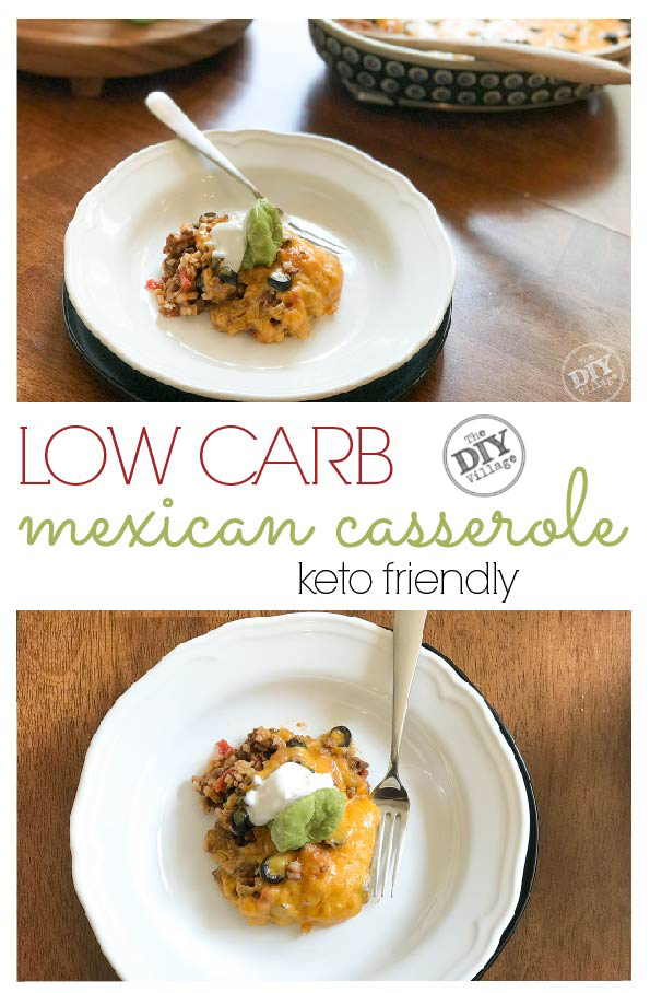 Low carb mexican casserole with riced cauliflower - keto friendly #keto #lowcarb #ricedcauliflower #healthy #ketodiet #recipes #familyfriendly #mexican