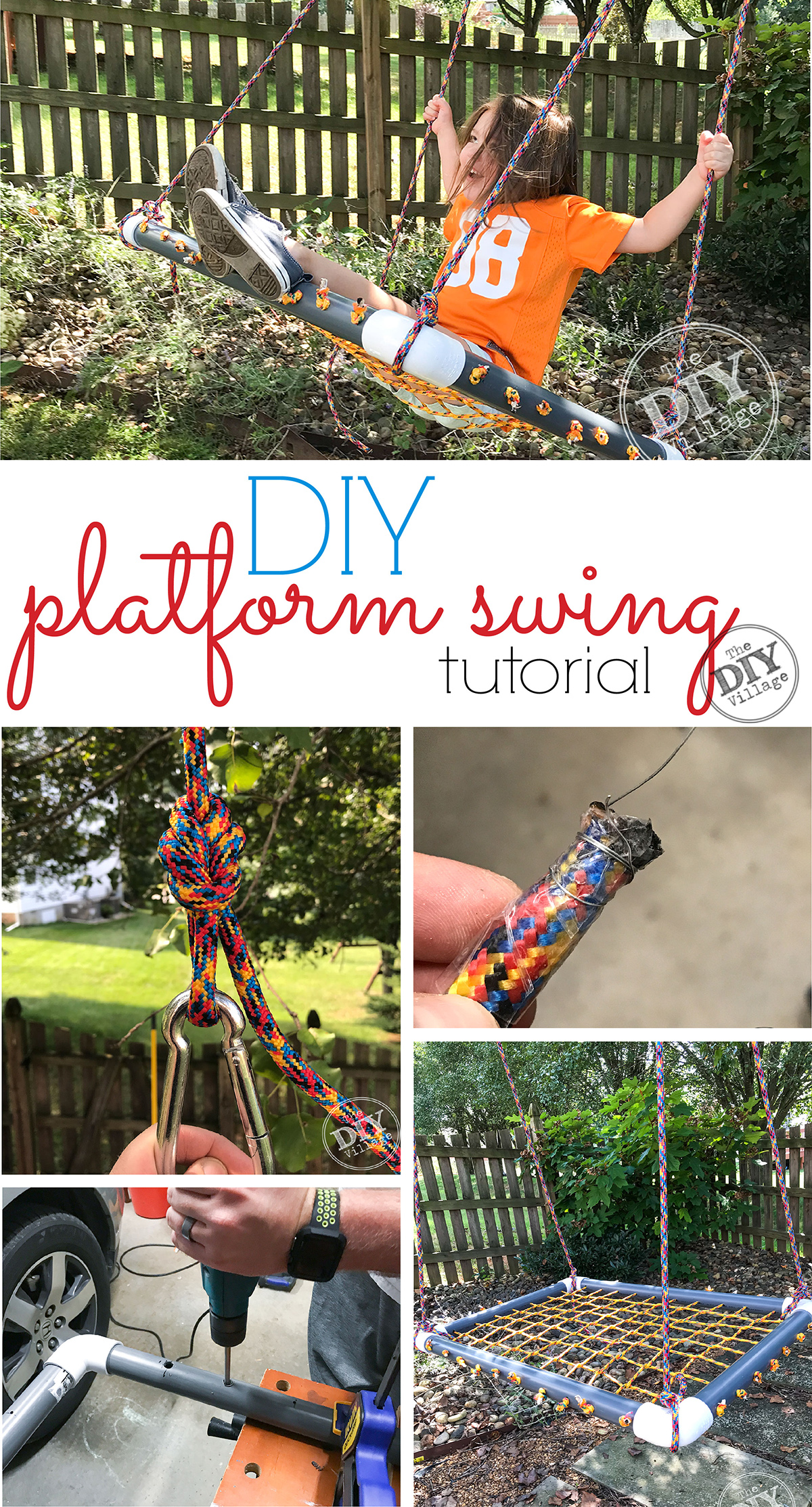 Perfect for kids - DIY platform swing tutorial. #diyswing #platformswing #sensoryswing #outdoor #ropeswing #tutorial #diy  #powertoolchallenge